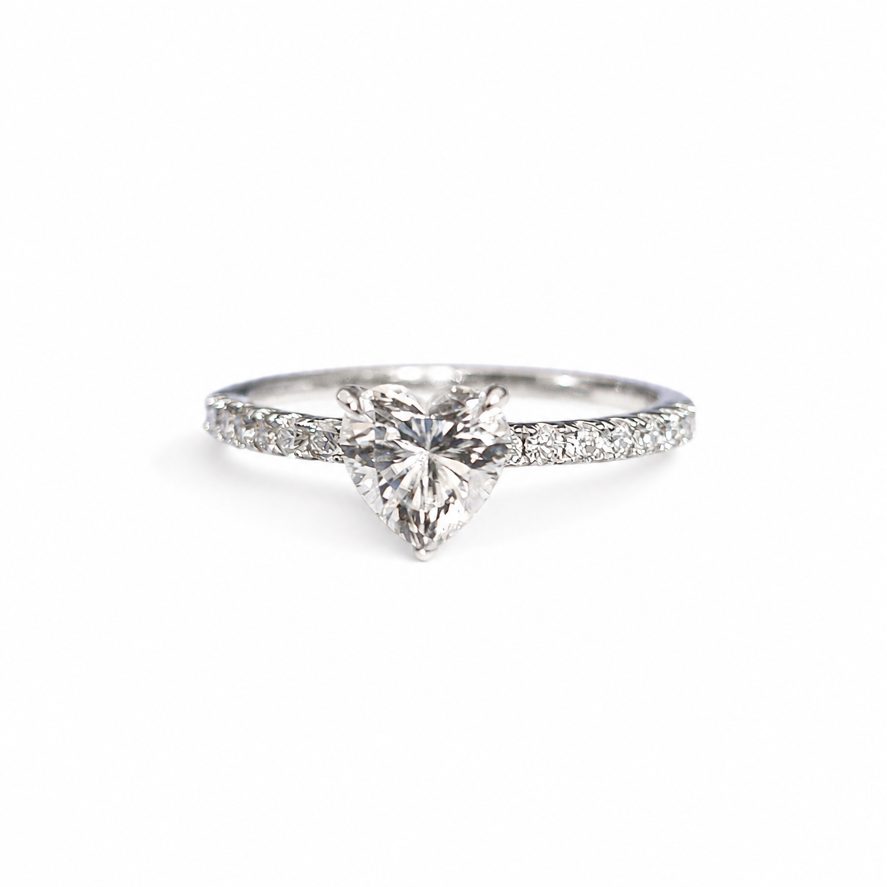 925 Sterling Silver Heart-Cut Moissanite Accent Ring - 1.10 CTW - view 01 on pure white background