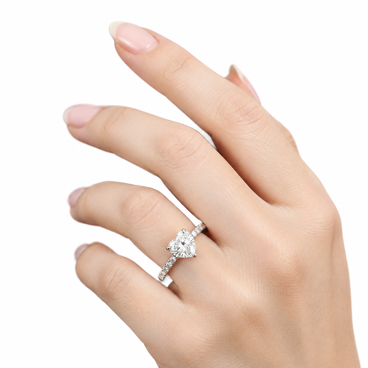 925 Sterling Silver Heart-Cut Moissanite Accent Ring - 1.10 CTW - view 02 on pure white background