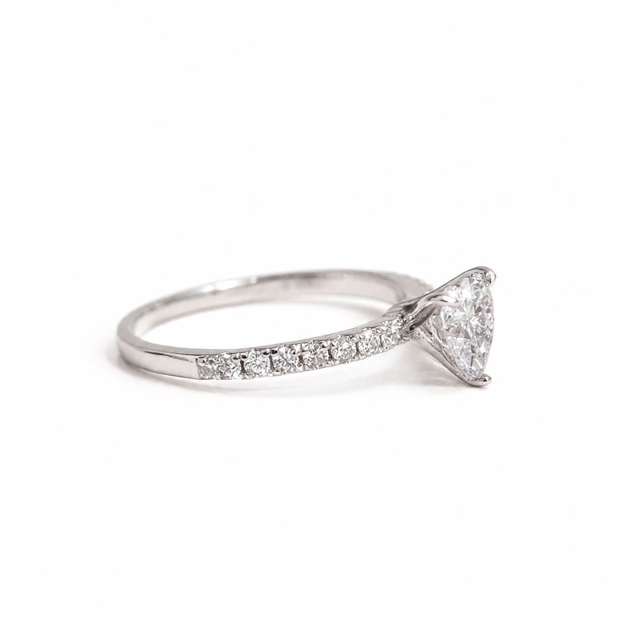 925 Sterling Silver Heart-Cut Moissanite Accent Ring - 1.10 CTW - view 03 on pure white background