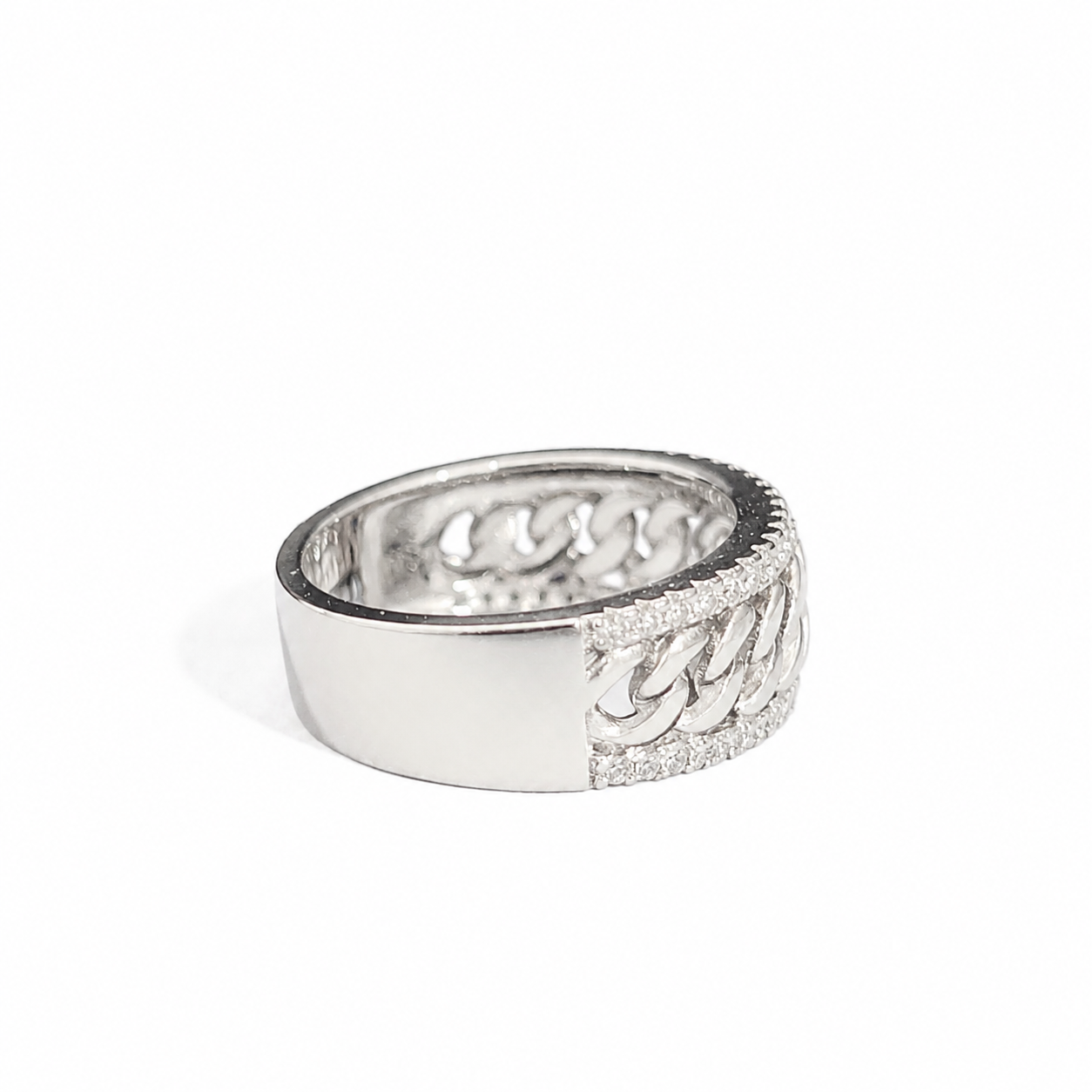 925 Sterling Silver Moissanite Cuban Link Band Ring - view 3 on white background