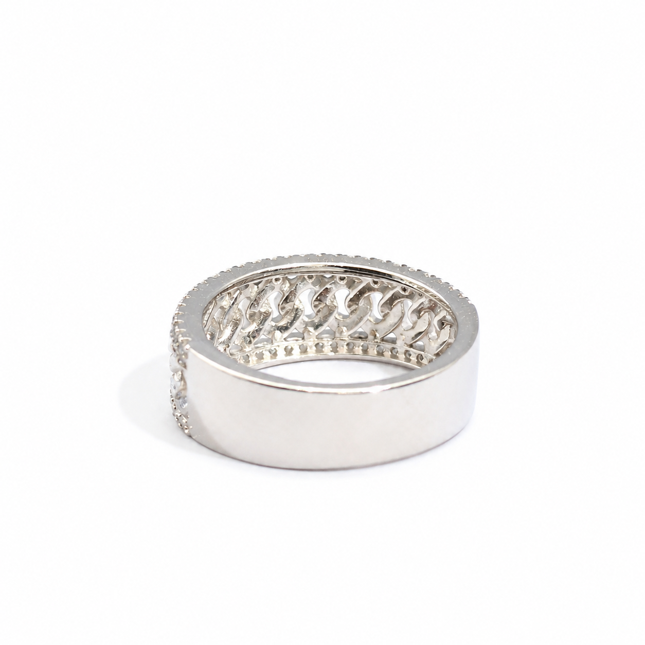 925 Sterling Silver Moissanite Cuban Link Band Ring - view 4 on white background