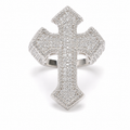 925 Sterling Silver Moissanite Custom Cross Ring - view 1 on white background