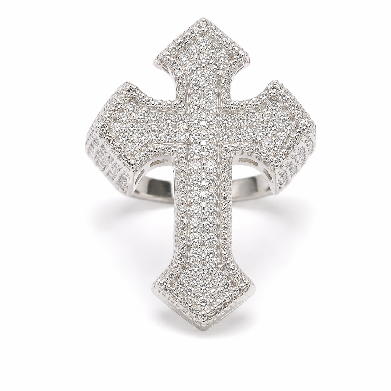 925 Sterling Silver Moissanite Custom Cross Ring - view 1 on white background