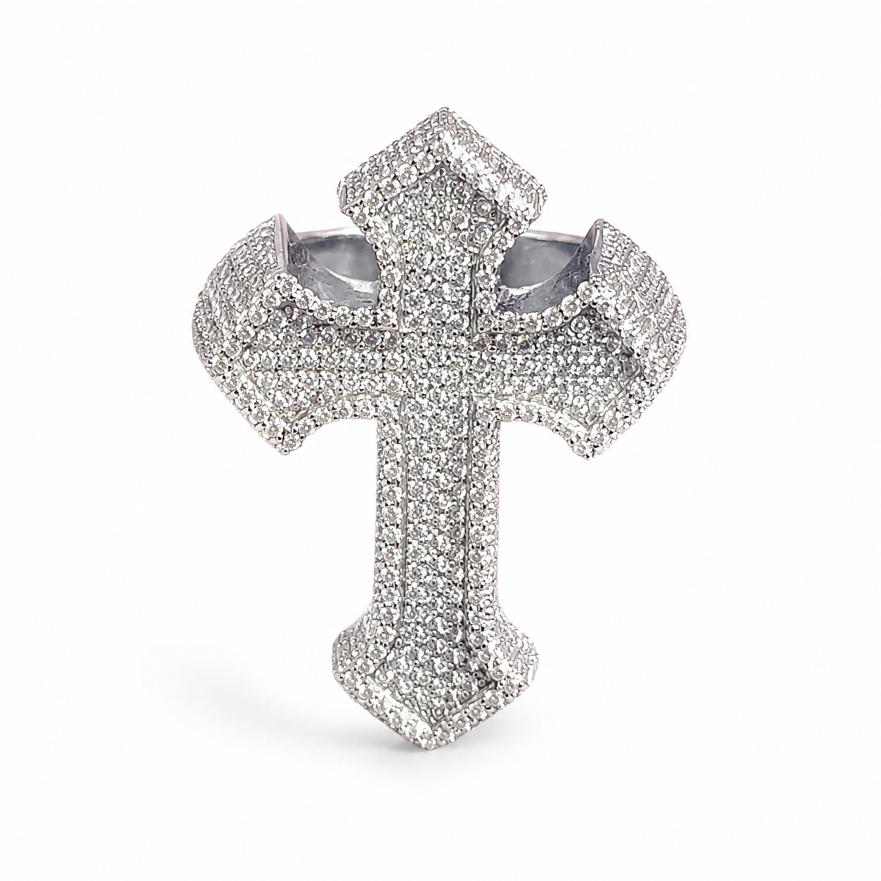 925 Sterling Silver Moissanite Custom Cross Ring - view 2 on white background