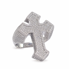 925 Sterling Silver Moissanite Custom Cross Ring - view 4 on white background