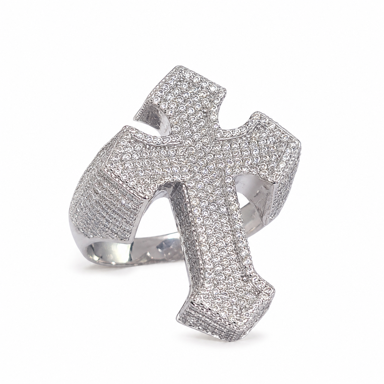 925 Sterling Silver Moissanite Custom Cross Ring - view 4 on white background