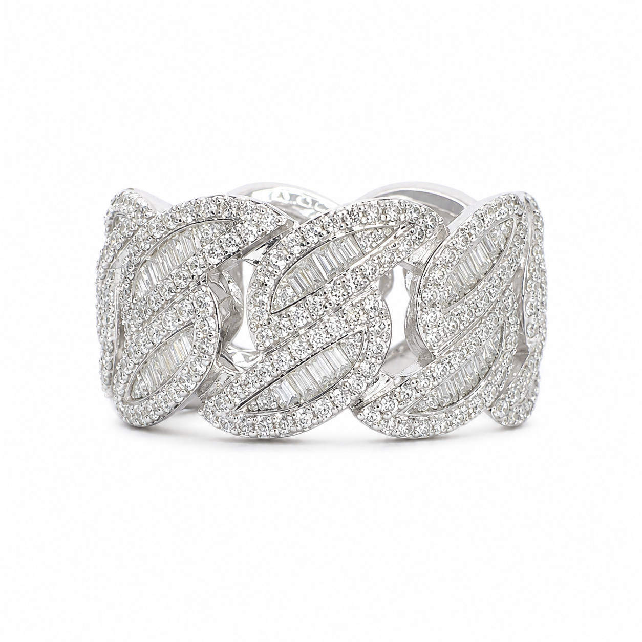 925 Sterling Silver Moissanite Custom Cuban Link Ring - view 1 on white background