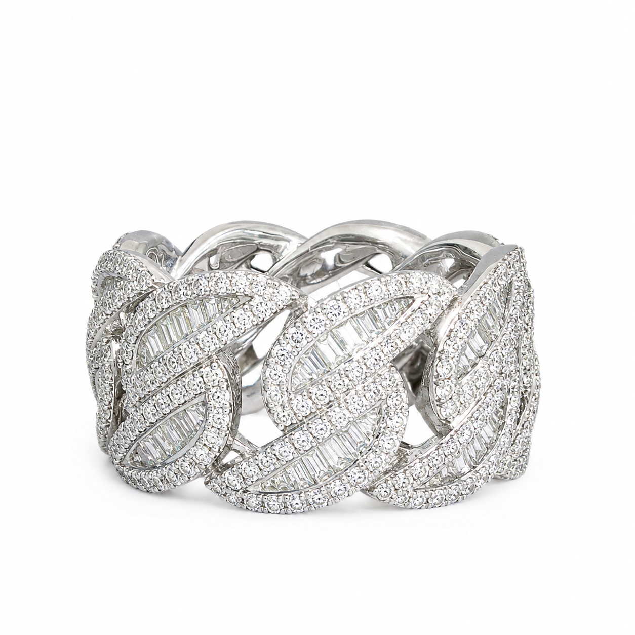 925 Sterling Silver Moissanite Custom Cuban Link Ring - view 2 on white background