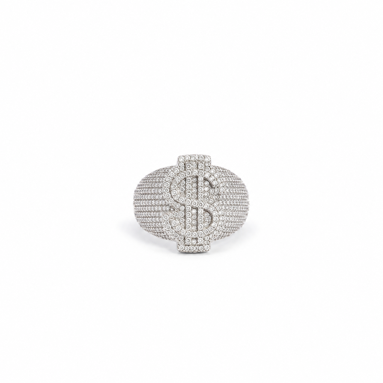925 Sterling Silver Moissanite Custom Dollar Sign Ring - view 2 on white background