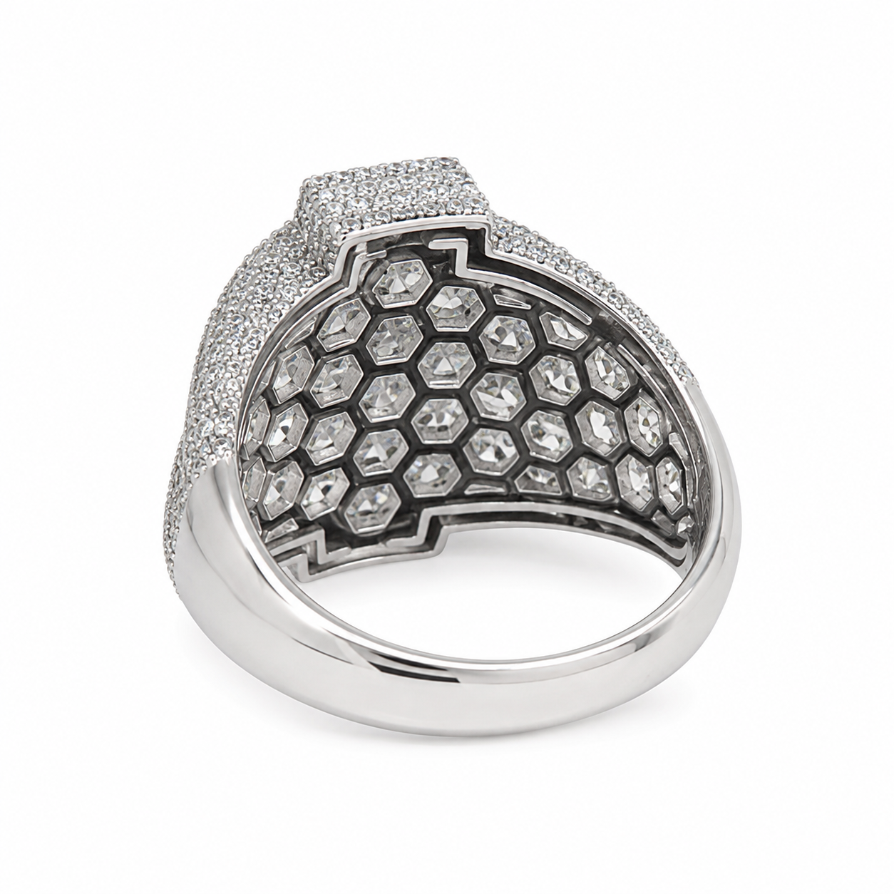 925 Sterling Silver Moissanite Custom Dollar Sign Ring - view 3 on white background