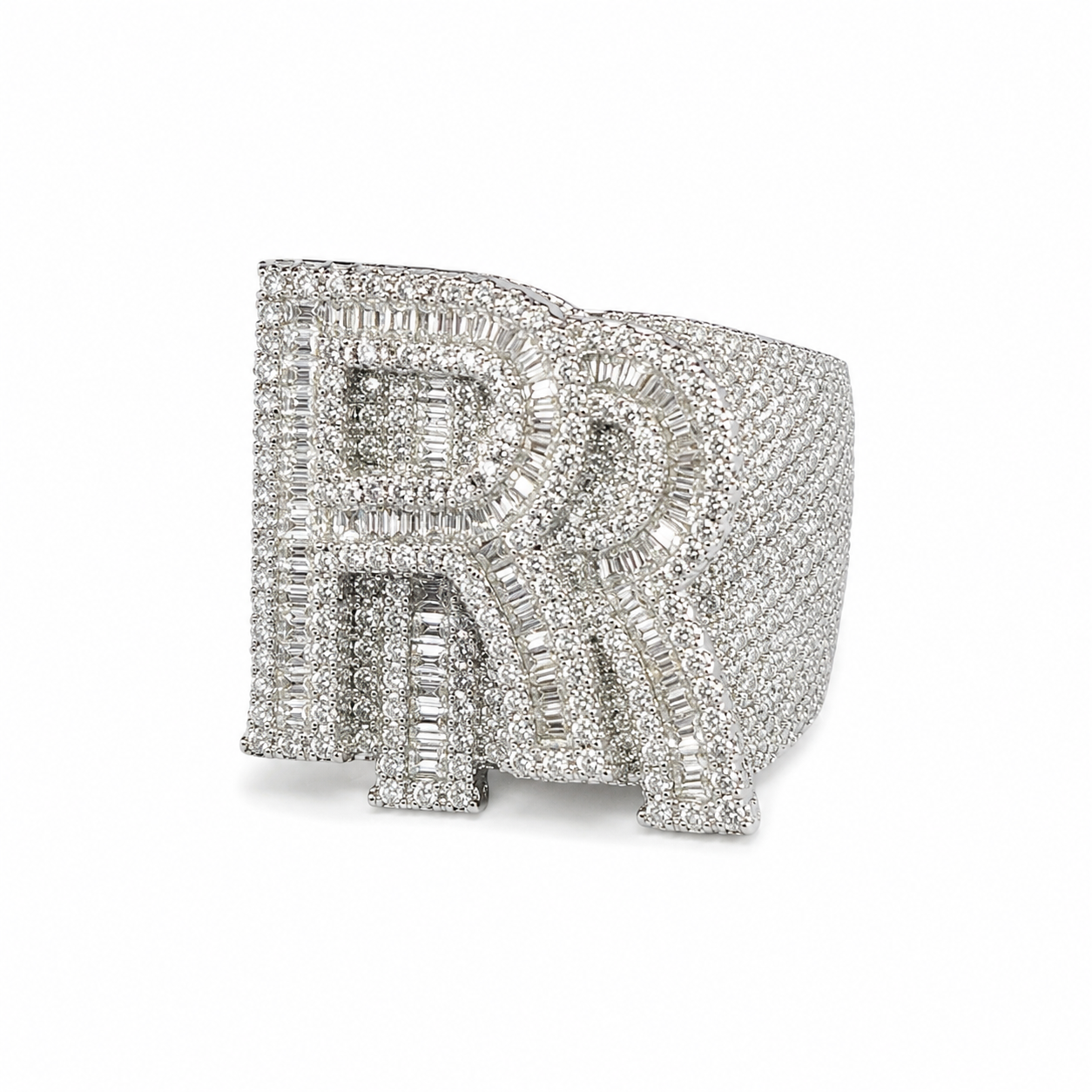 925 Sterling Silver Moissanite Custom RR Ring - view 1 on white background