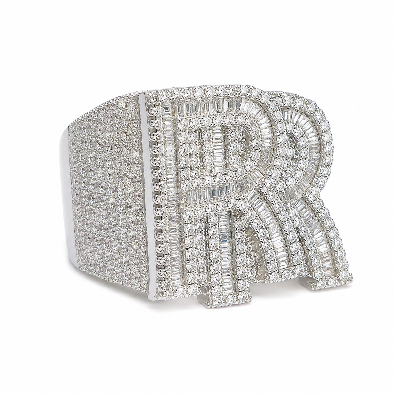 925 Sterling Silver Moissanite Custom RR Ring - view 2 on white background