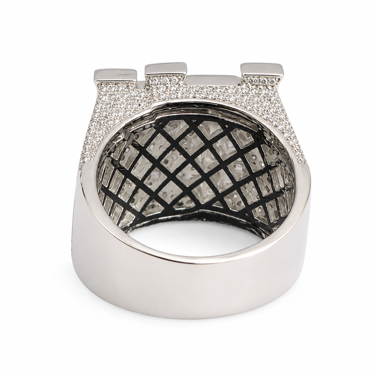 925 Sterling Silver Moissanite Custom RR Ring - view 3 on white background