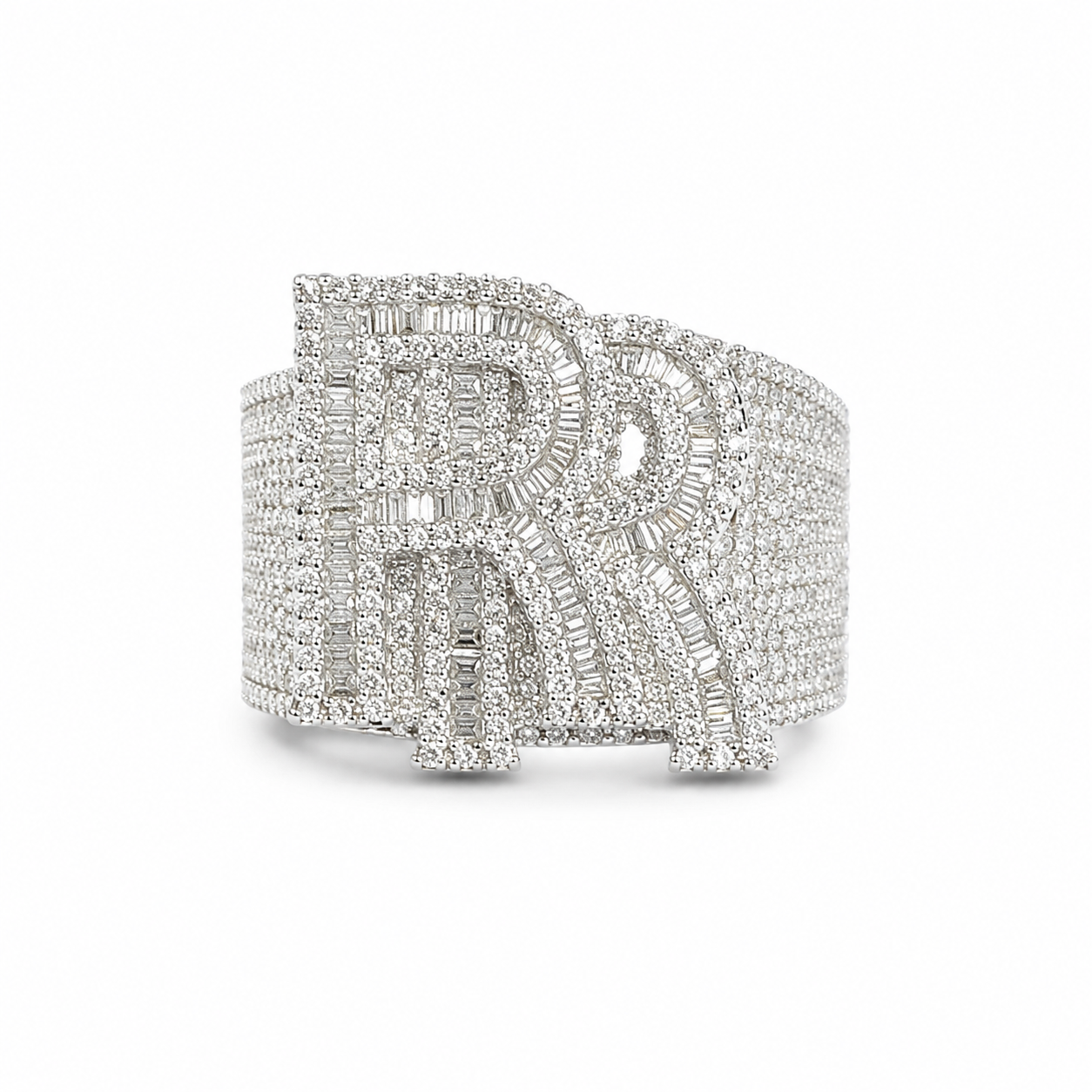 925 Sterling Silver Moissanite Custom RR Ring - view 4 on white background