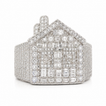 925 Sterling Silver Moissanite Custom Trap House Ring - view 1 on white background