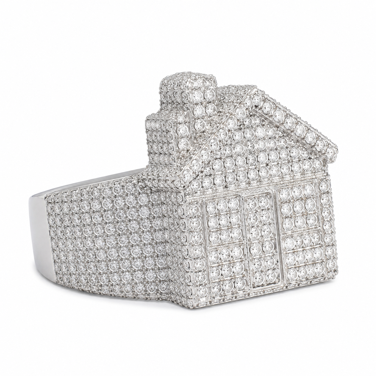 925 Sterling Silver Moissanite Custom Trap House Ring - view 2 on white background