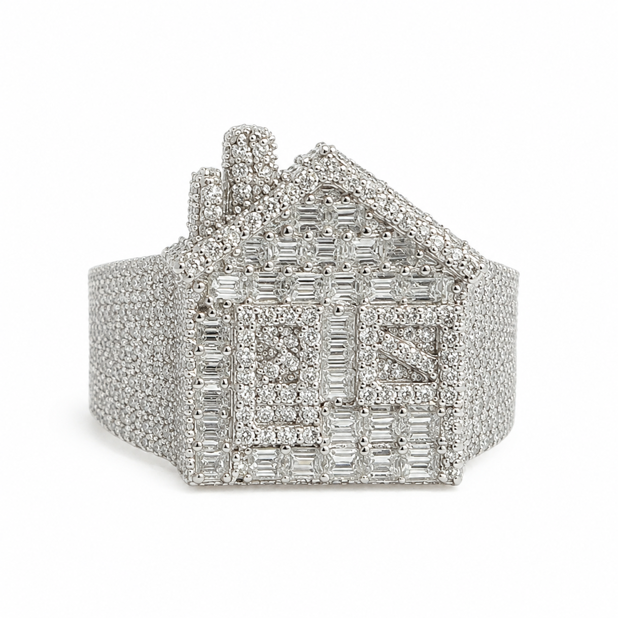 925 Sterling Silver Moissanite Custom Trap House Ring - view 4 on white background