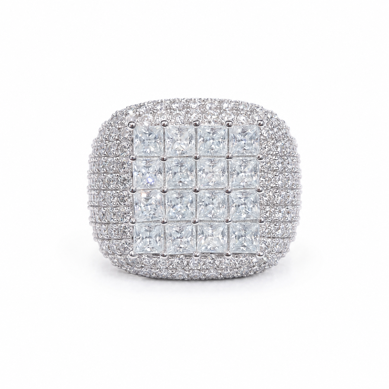 925 Sterling Silver Moissanite Iced Square Cluster Ring - view 1 on white background