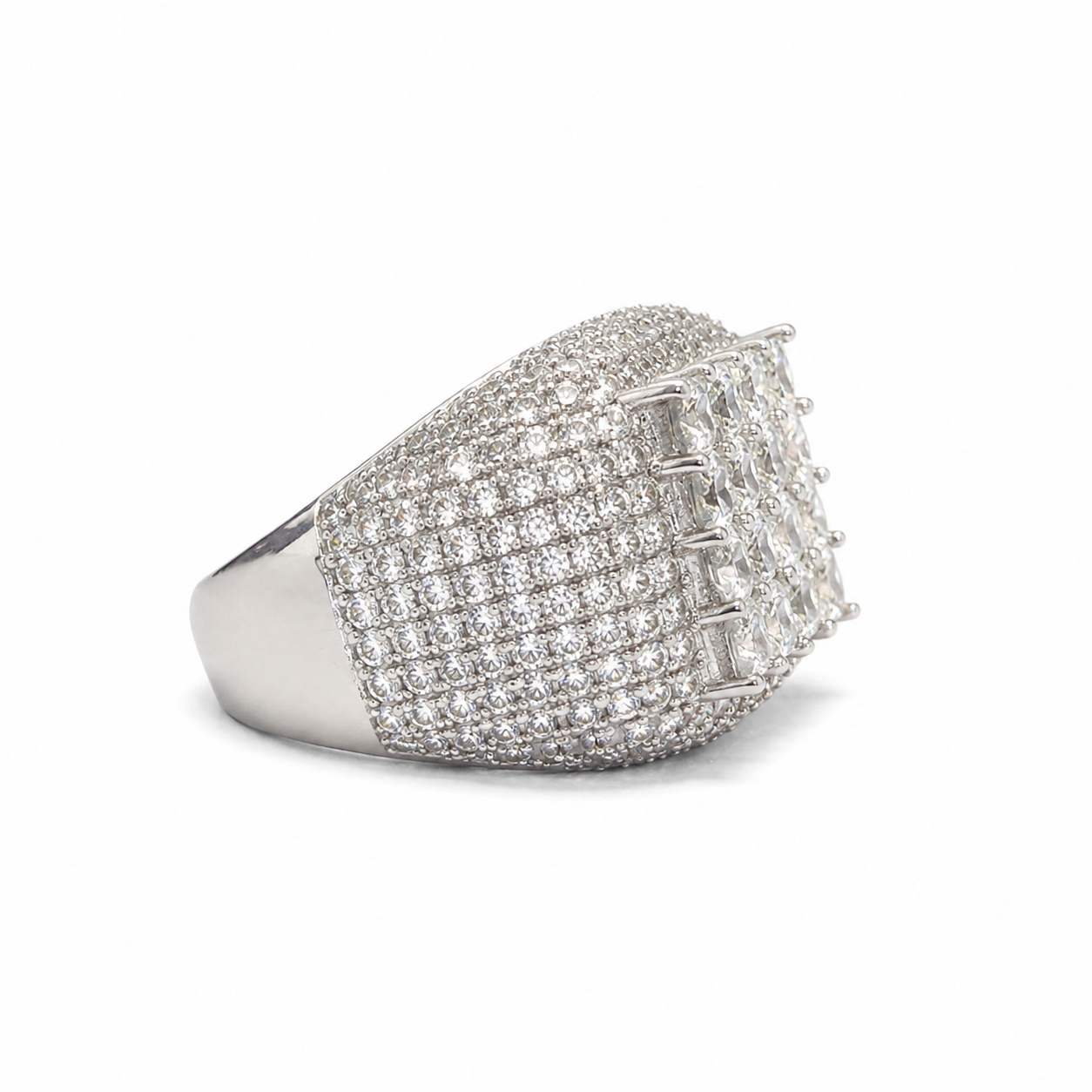 925 Sterling Silver Moissanite Iced Square Cluster Ring - view 2 on white background