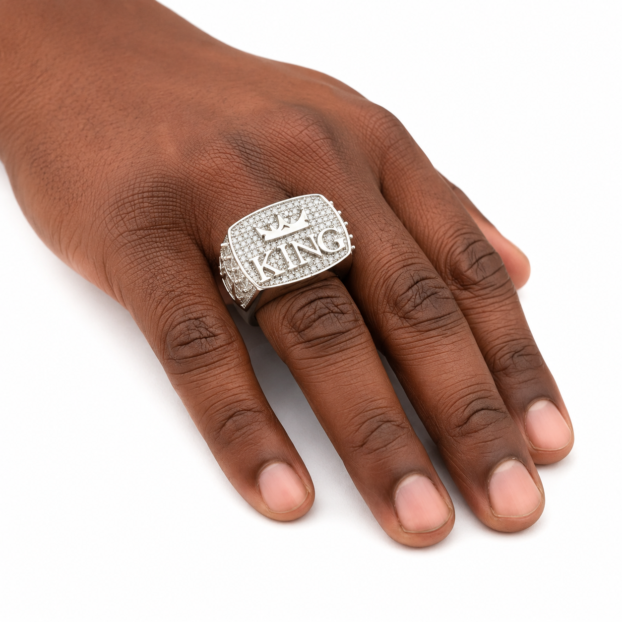 925 Sterling Silver Moissanite King Crown Ring - view 2 on white background
