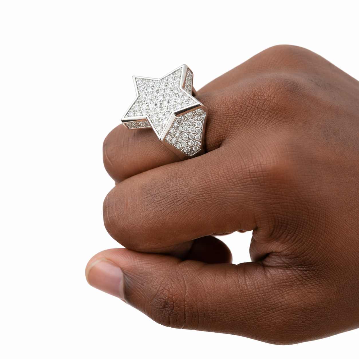 925 Sterling Silver Moissanite Star Statement Ring - view 2 on white background