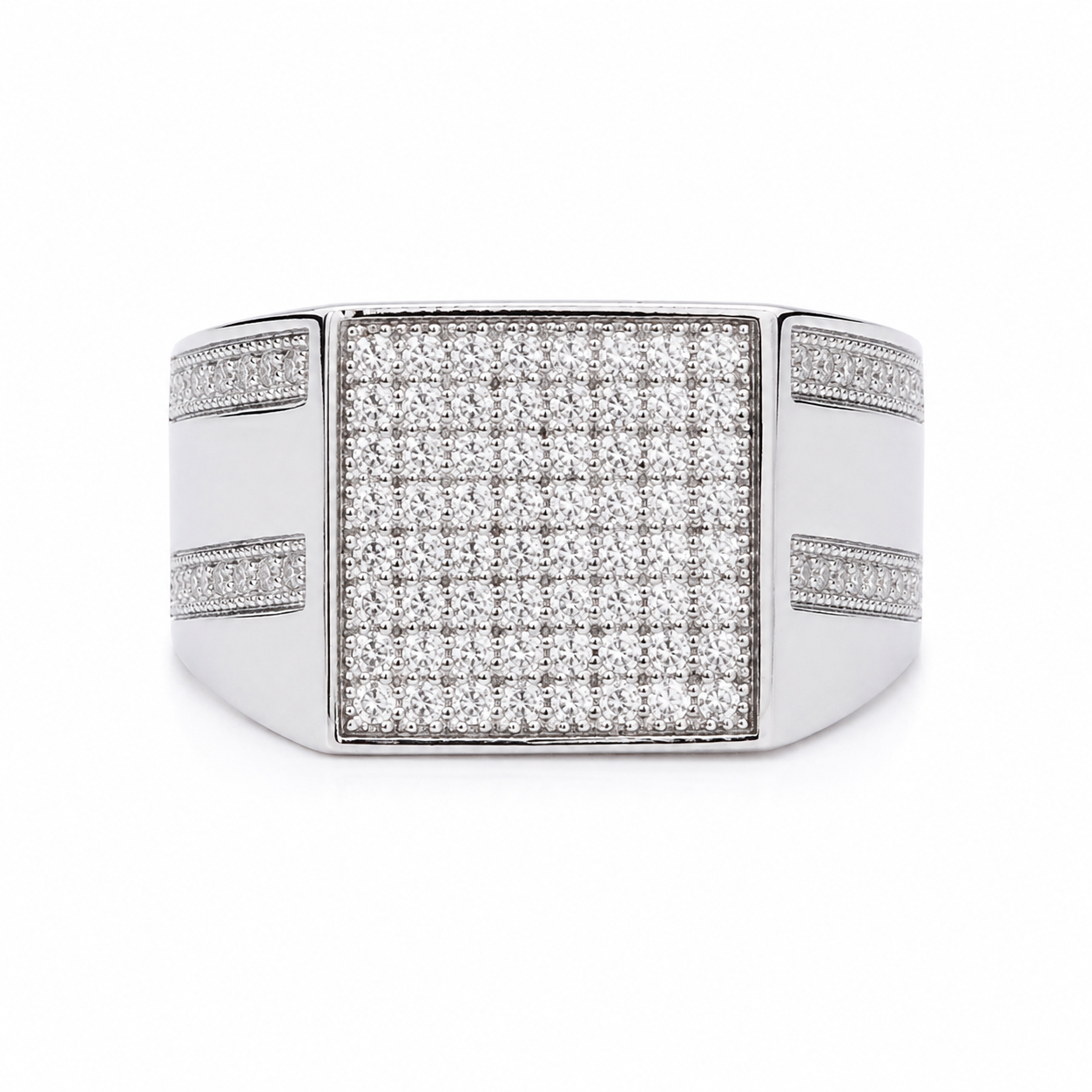 925 Sterling Silver Pavé Square Moissanite Ring - view 1 on white background