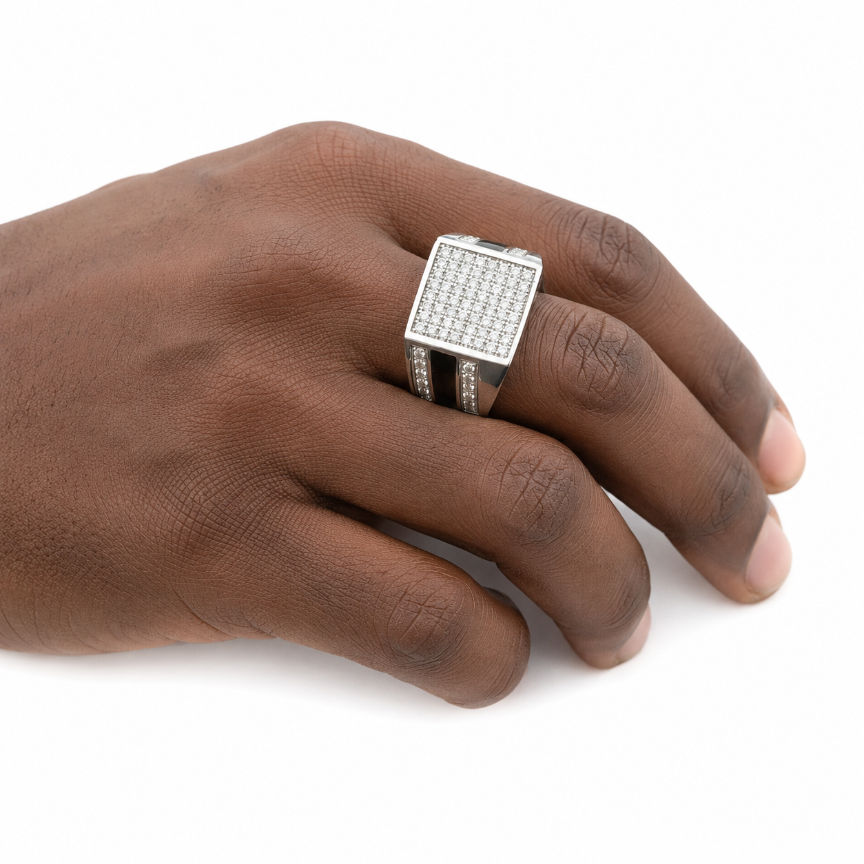 925 Sterling Silver Pavé Square Moissanite Ring - view 2 on white background