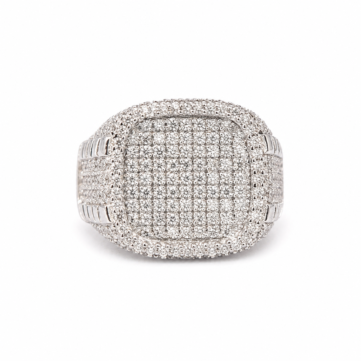 925 Sterling Silver Pavé Square Moissanite Signet Ring - view 1 on white background