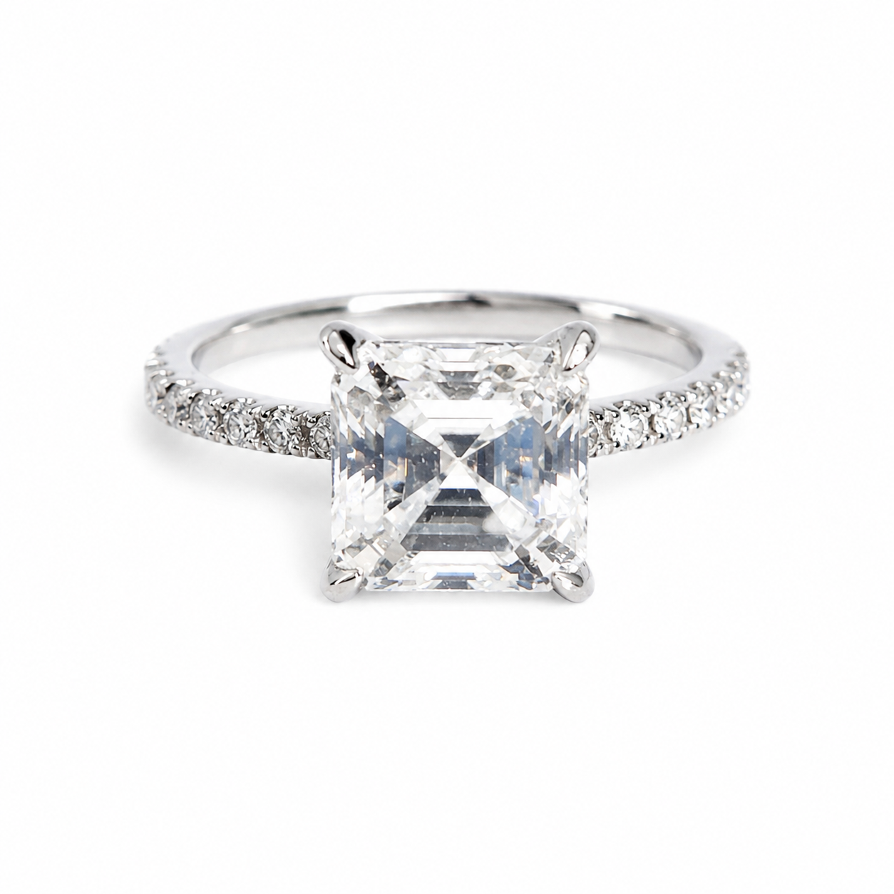 925 Sterling Silver Princess-Cut Moissanite Split-Shank Ring - 3.28 CTW - view 1 on white background