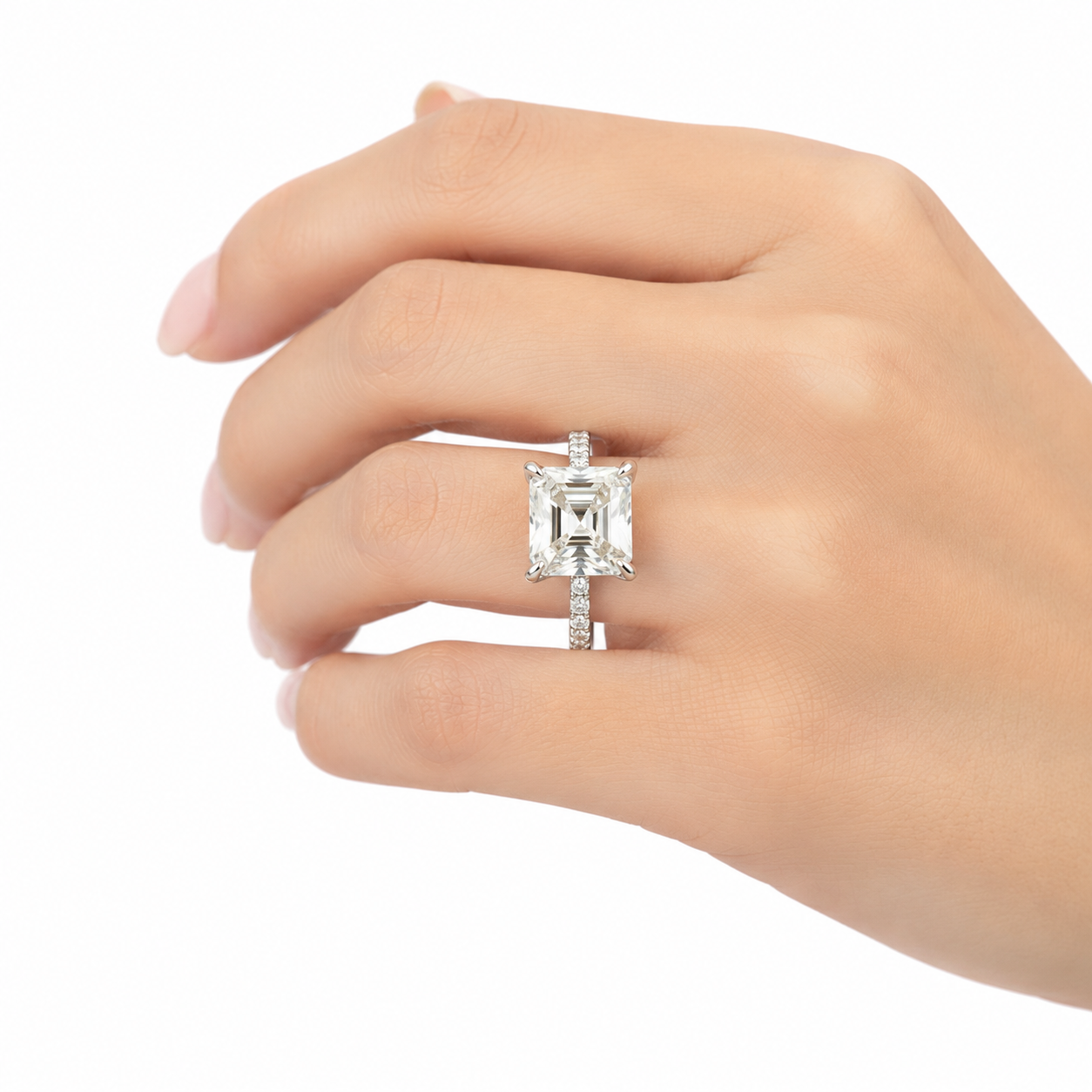 925 Sterling Silver Princess-Cut Moissanite Split-Shank Ring - 3.28 CTW - view 2 on white background