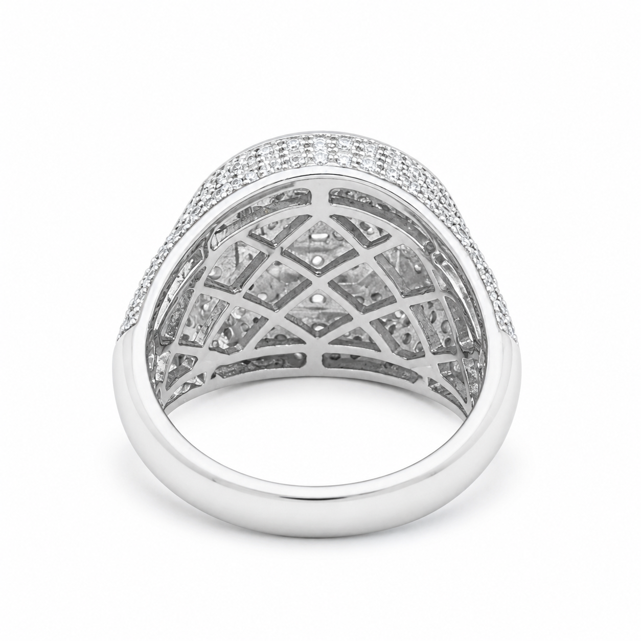 925 Sterling Silver Round Baguette Moissanite Signet Ring - view 4 on white background