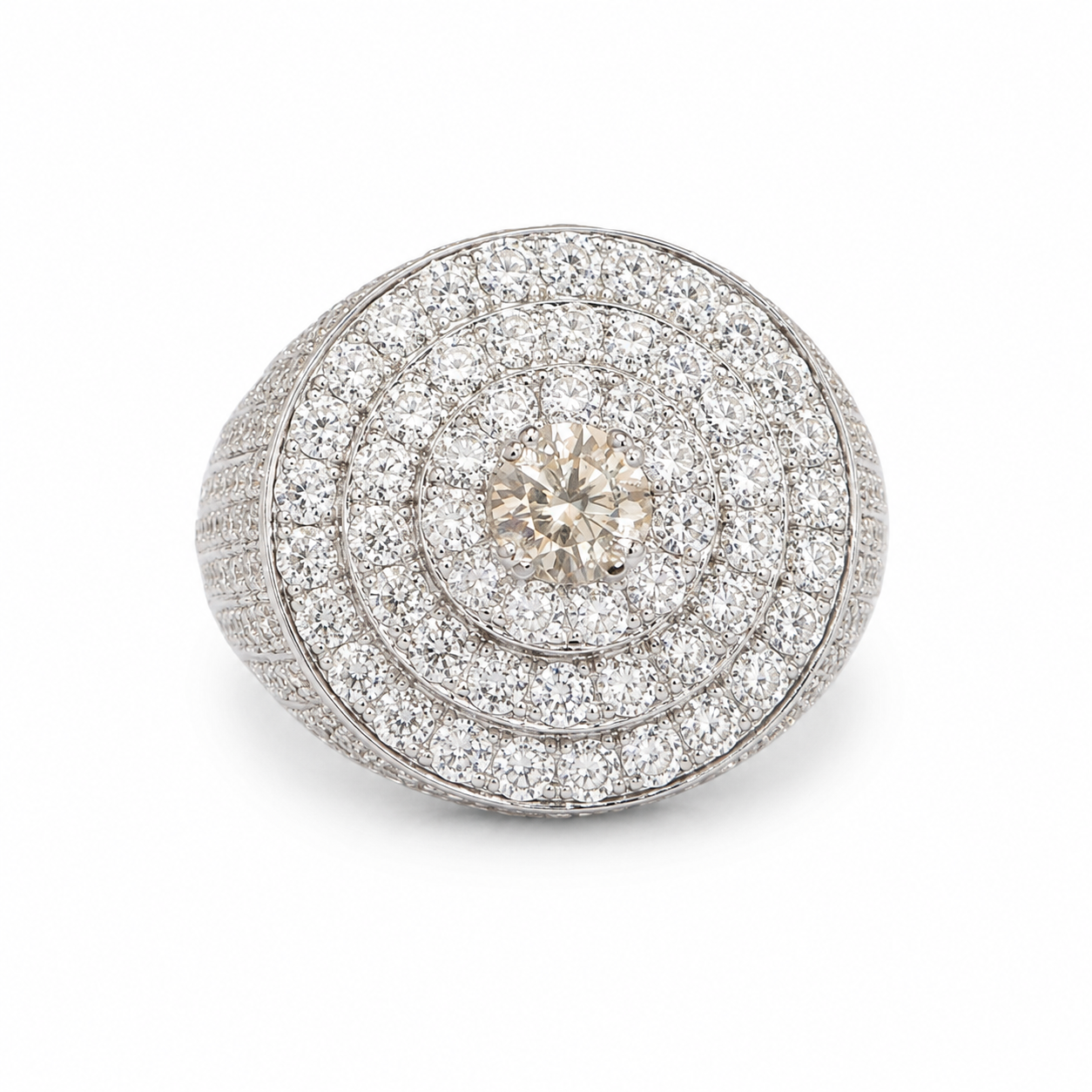 925 Sterling Silver Round Halo Moissanite Signet Ring - view 1 on white background
