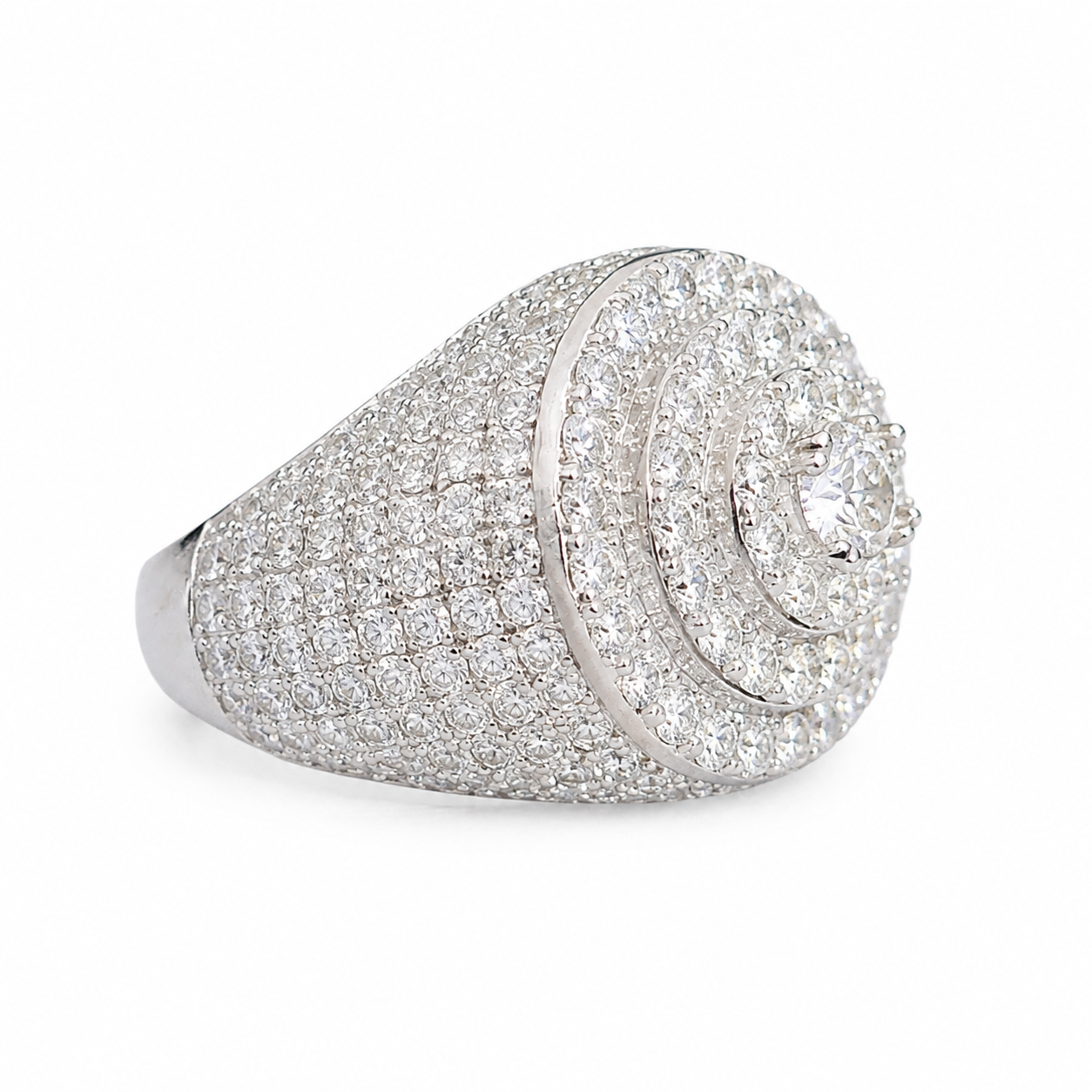 925 Sterling Silver Round Halo Moissanite Signet Ring - view 3 on white background