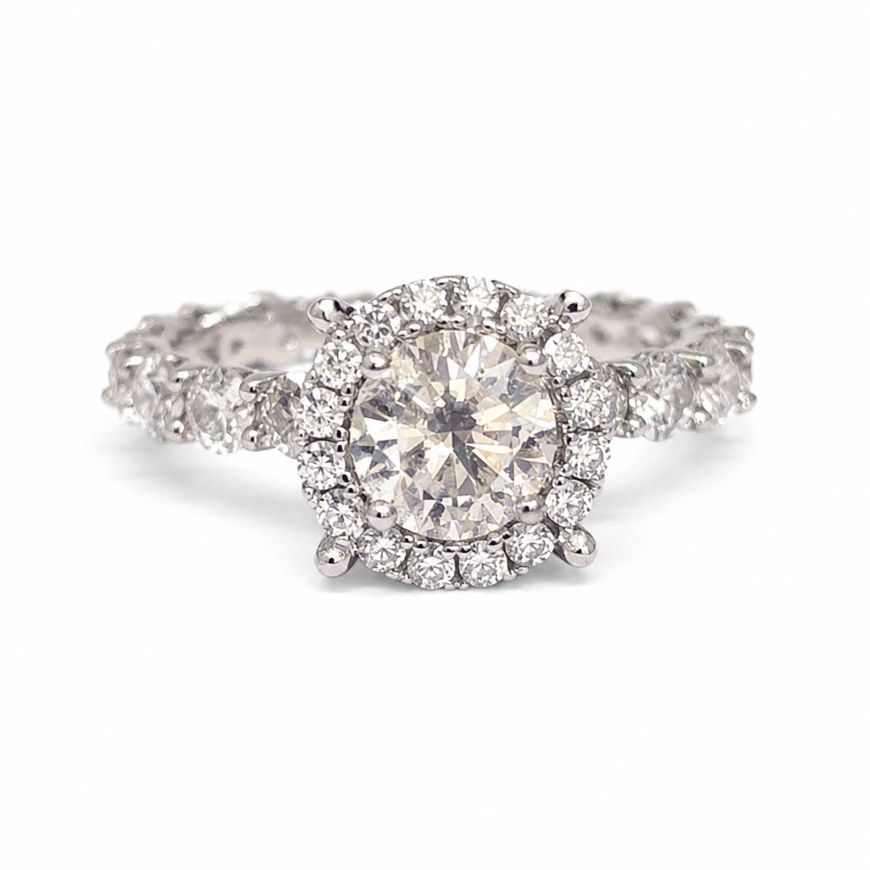 925 Sterling Silver Round Moissanite Halo Accent Ring - view 1 on white background