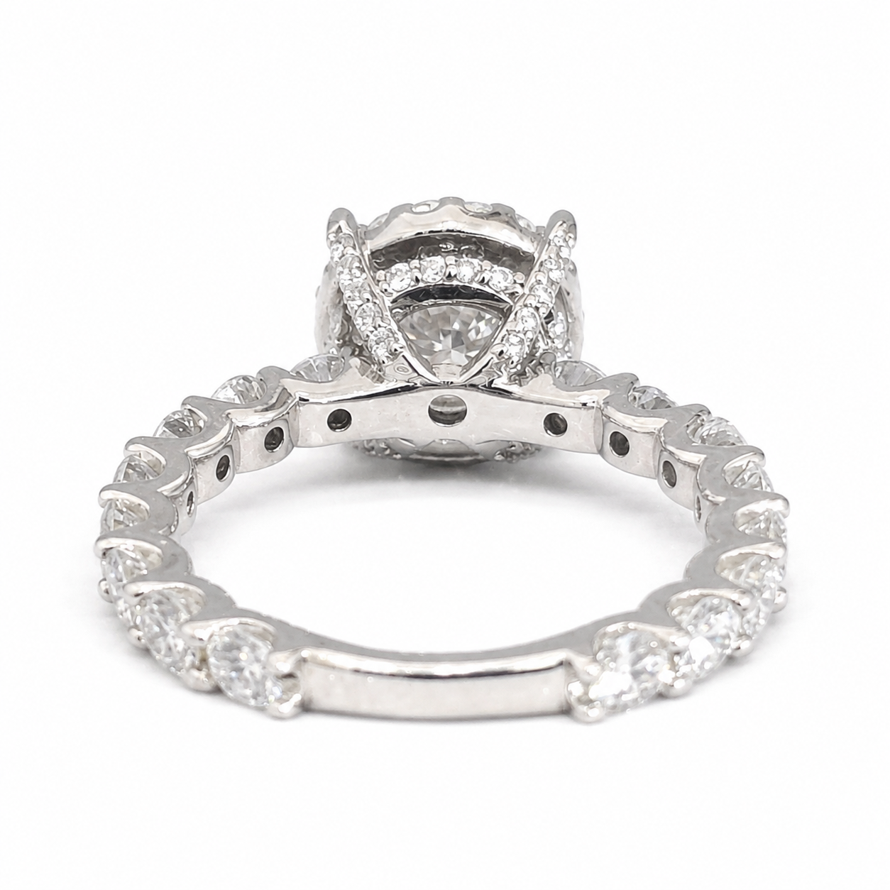 925 Sterling Silver Round Moissanite Halo Accent Ring - view 4 on white background