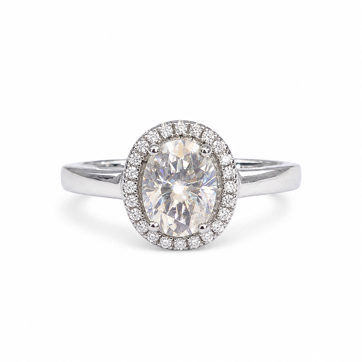 925 Sterling Silver Round Moissanite Halo Ring - view 1 on white background