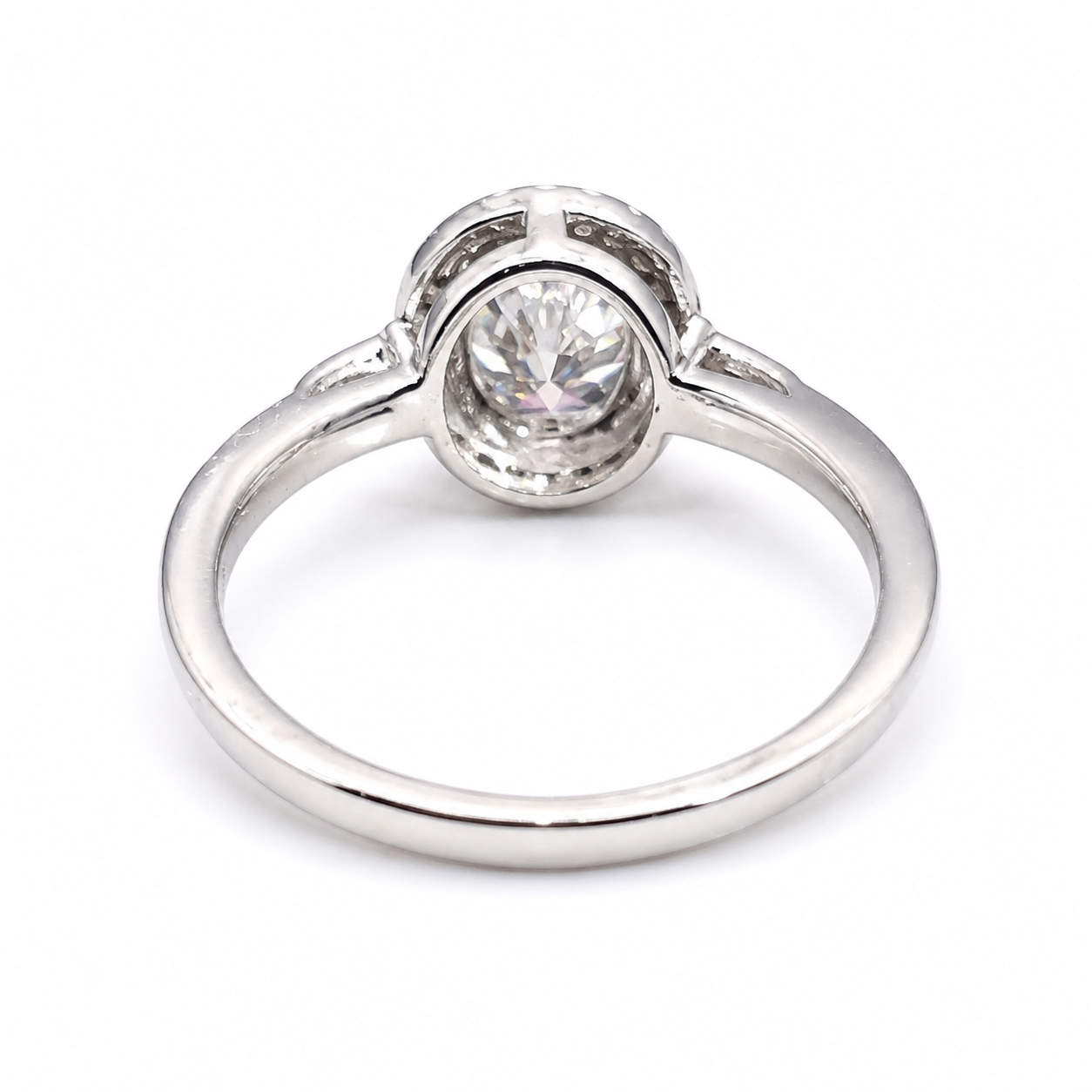 925 Sterling Silver Round Moissanite Halo Ring - view 4 on white background