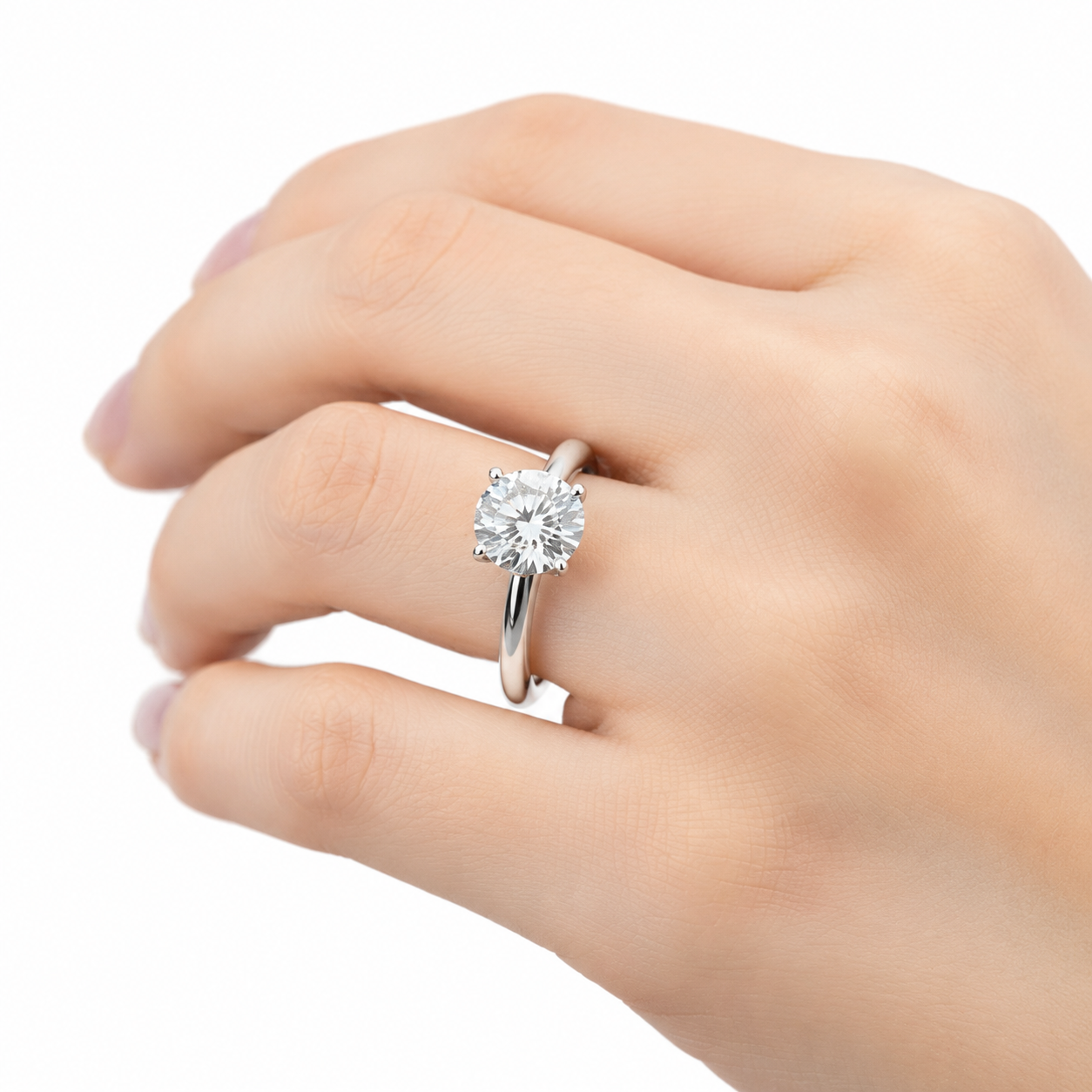 925 Sterling Silver Round Moissanite Solitaire Ring - 2.00 CTW - view 2 on white background