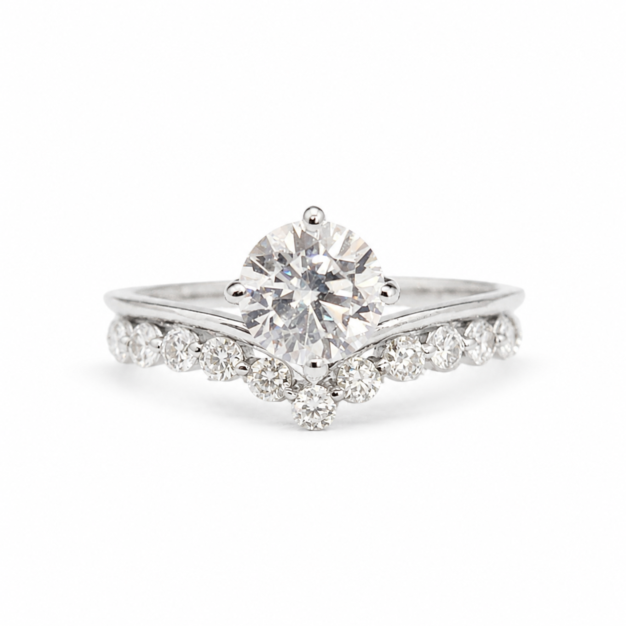 925 Sterling Silver Round Moissanite Three-Stone Accent Ring - view 1 on white background