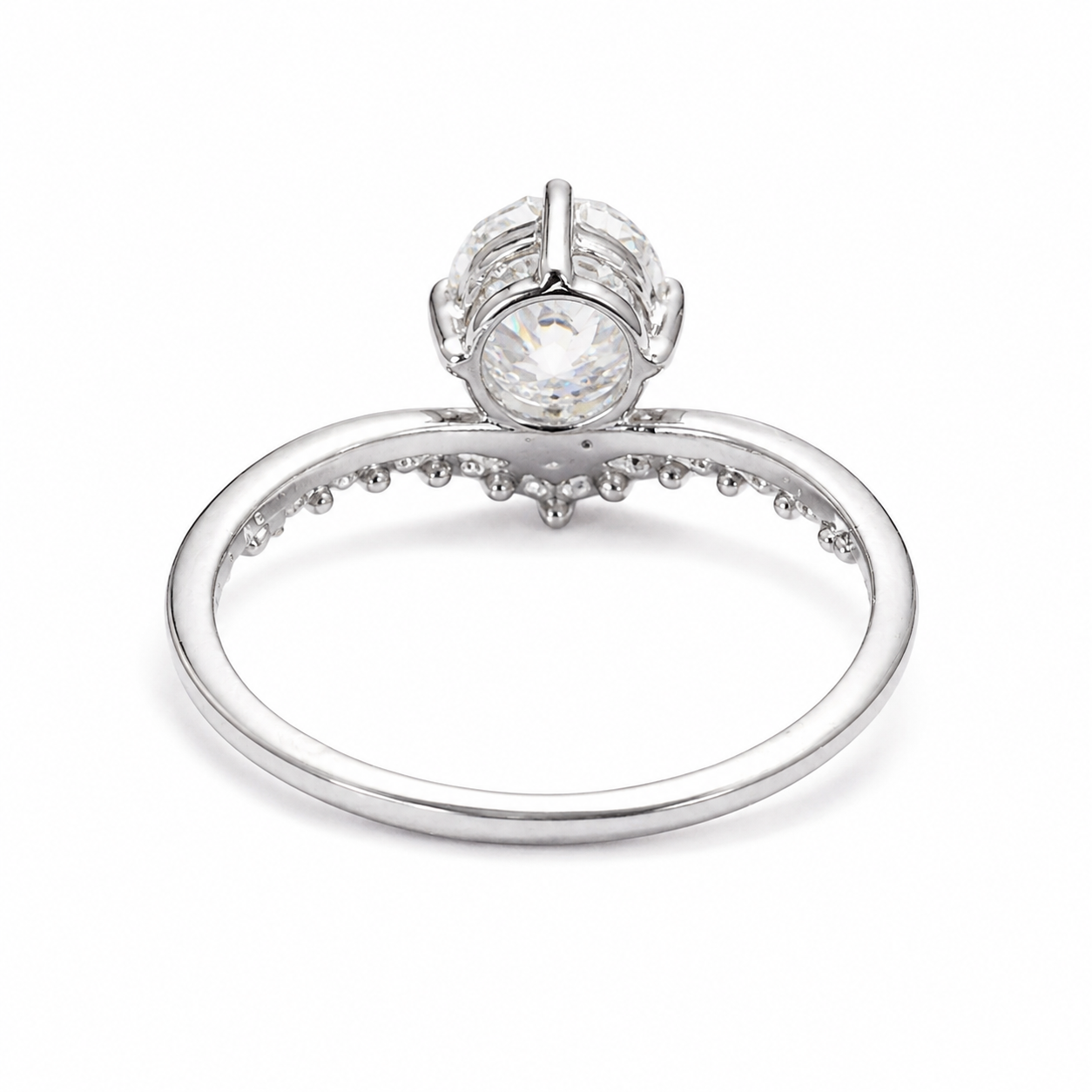 925 Sterling Silver Round Moissanite Three-Stone Accent Ring - view 3 on white background