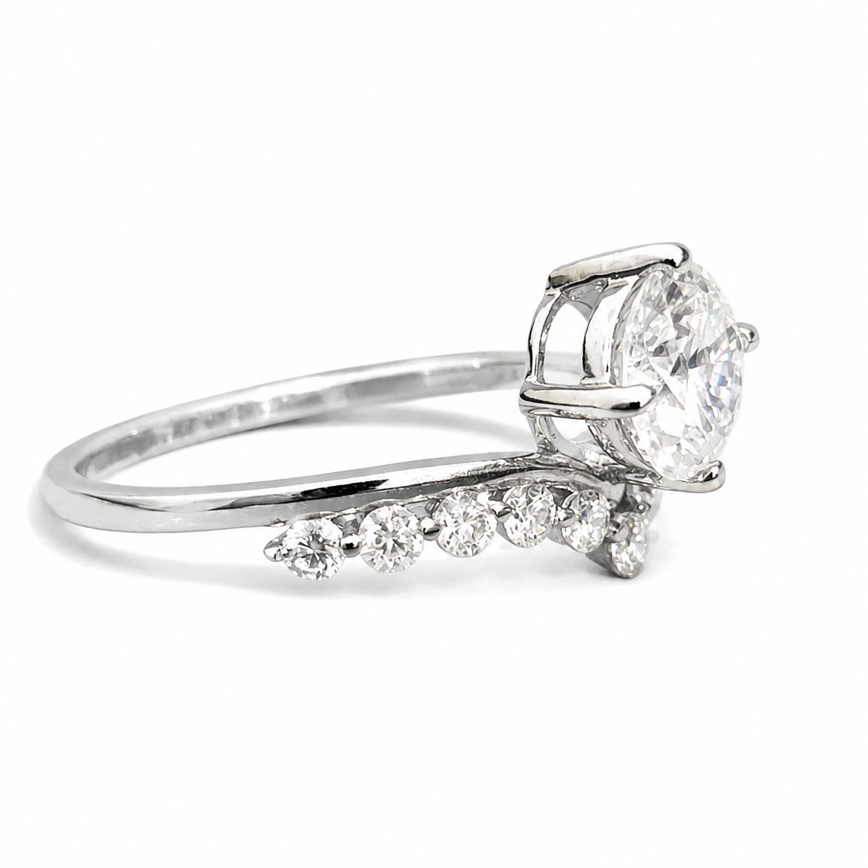 925 Sterling Silver Round Moissanite Three-Stone Accent Ring - view 4 on white background