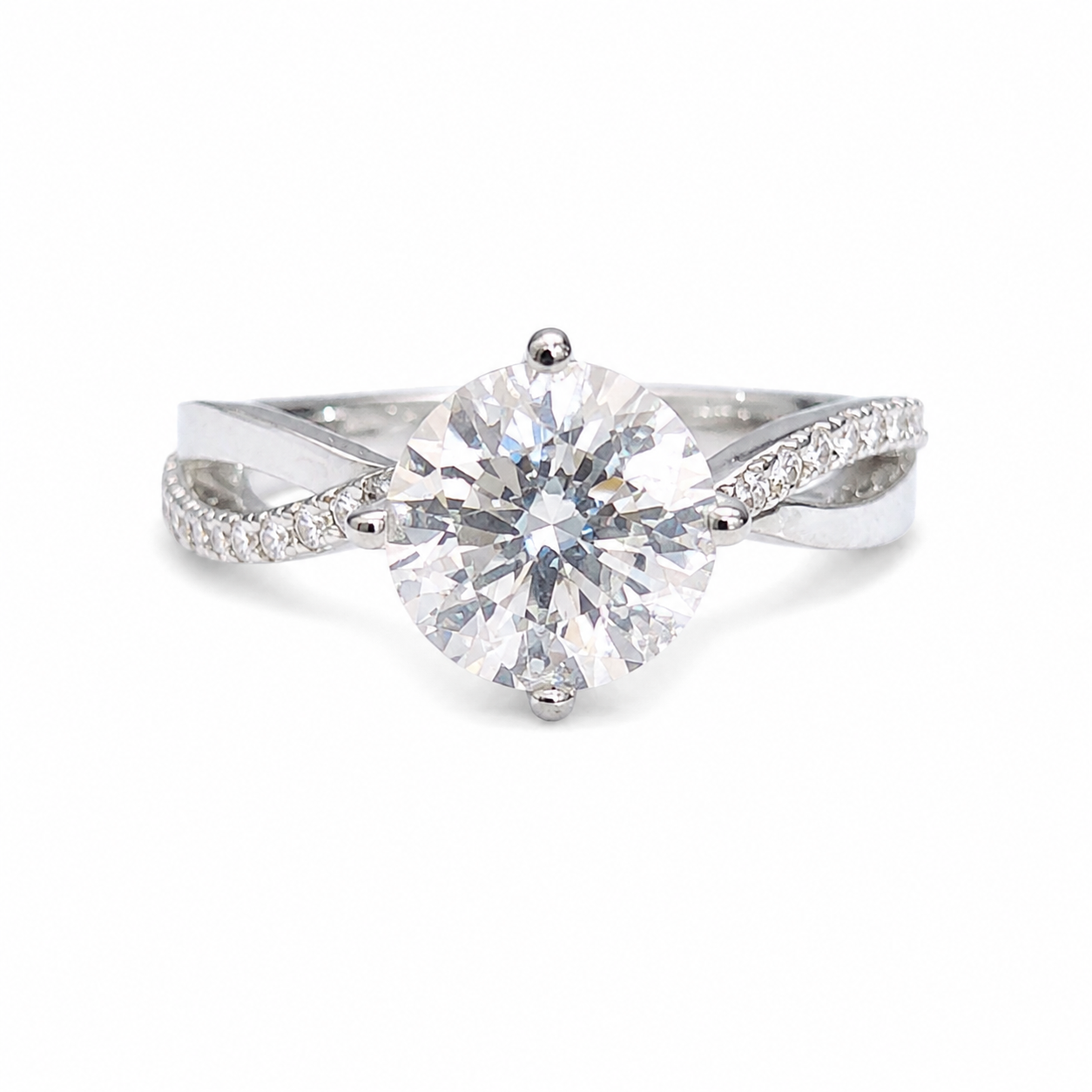 925 Sterling Silver Round Moissanite Twist Accent Ring - view 1 on white background