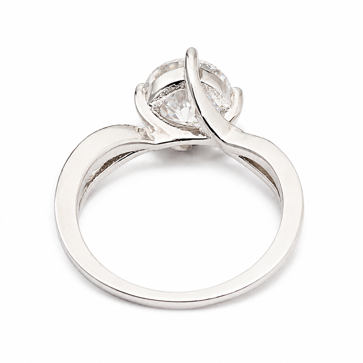 925 Sterling Silver Round Moissanite Twist Accent Ring - view 4 on white background
