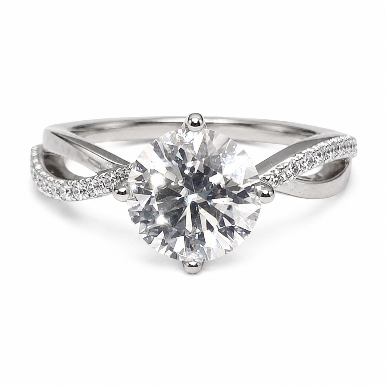 925 Sterling Silver Round Moissanite Twisted Band Ring - view 1 on white background
