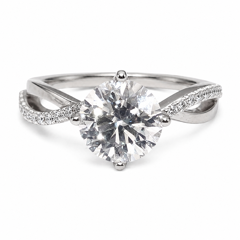 925 Sterling Silver Round Moissanite Twisted Band Ring - view 1 on white background