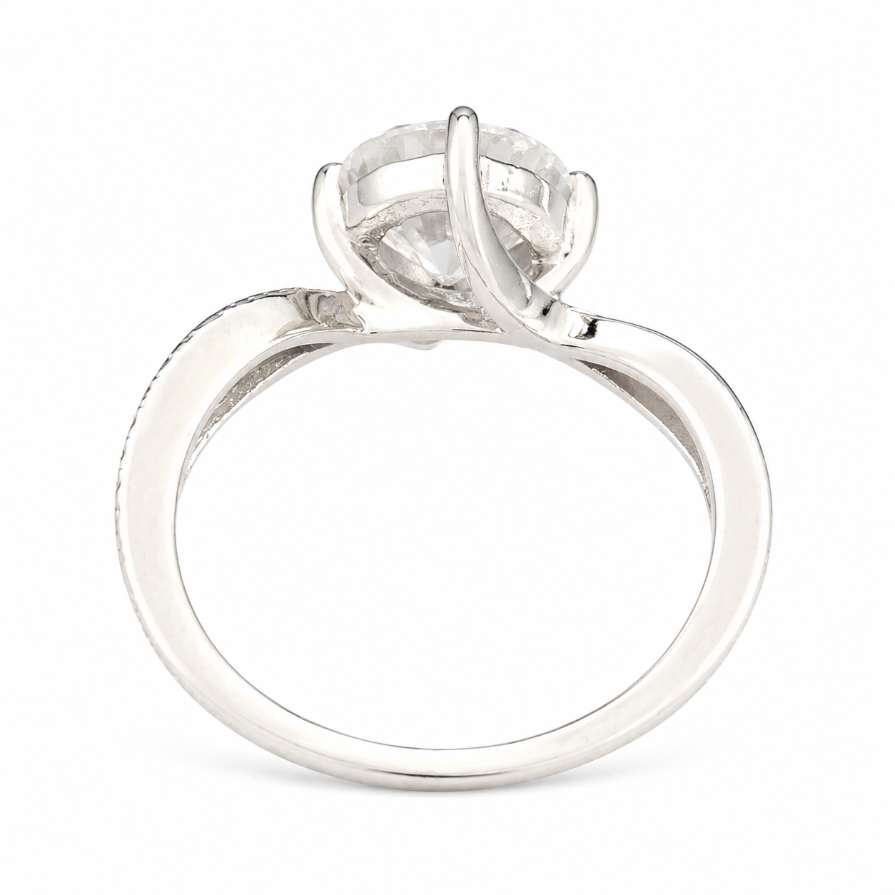 925 Sterling Silver Round Moissanite Twisted Band Ring - view 4 on white background