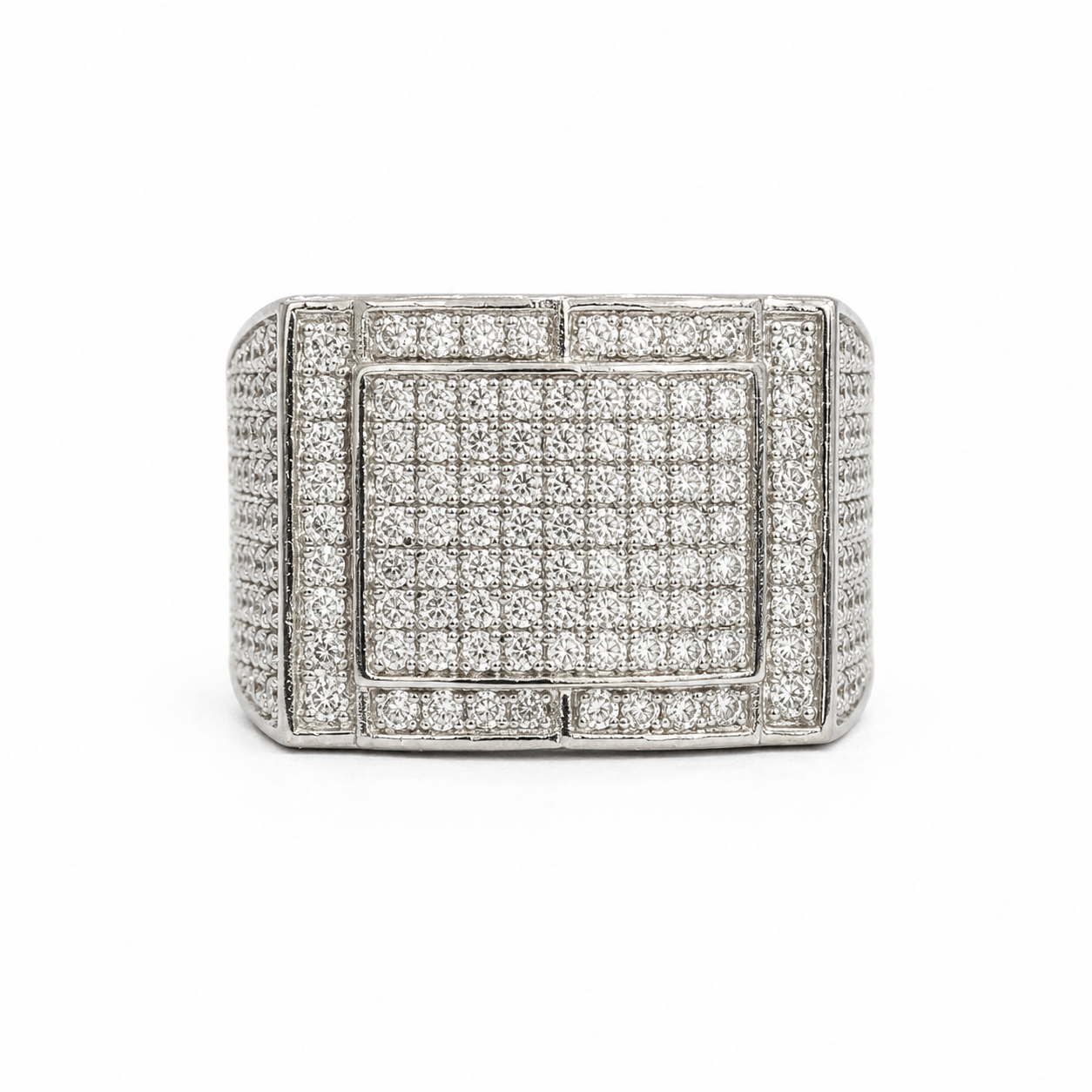 925 Sterling Silver Square Halo Moissanite Ring - view 1 on white background