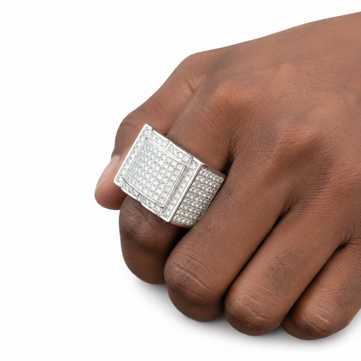 925 Sterling Silver Square Halo Moissanite Ring - view 2 on white background