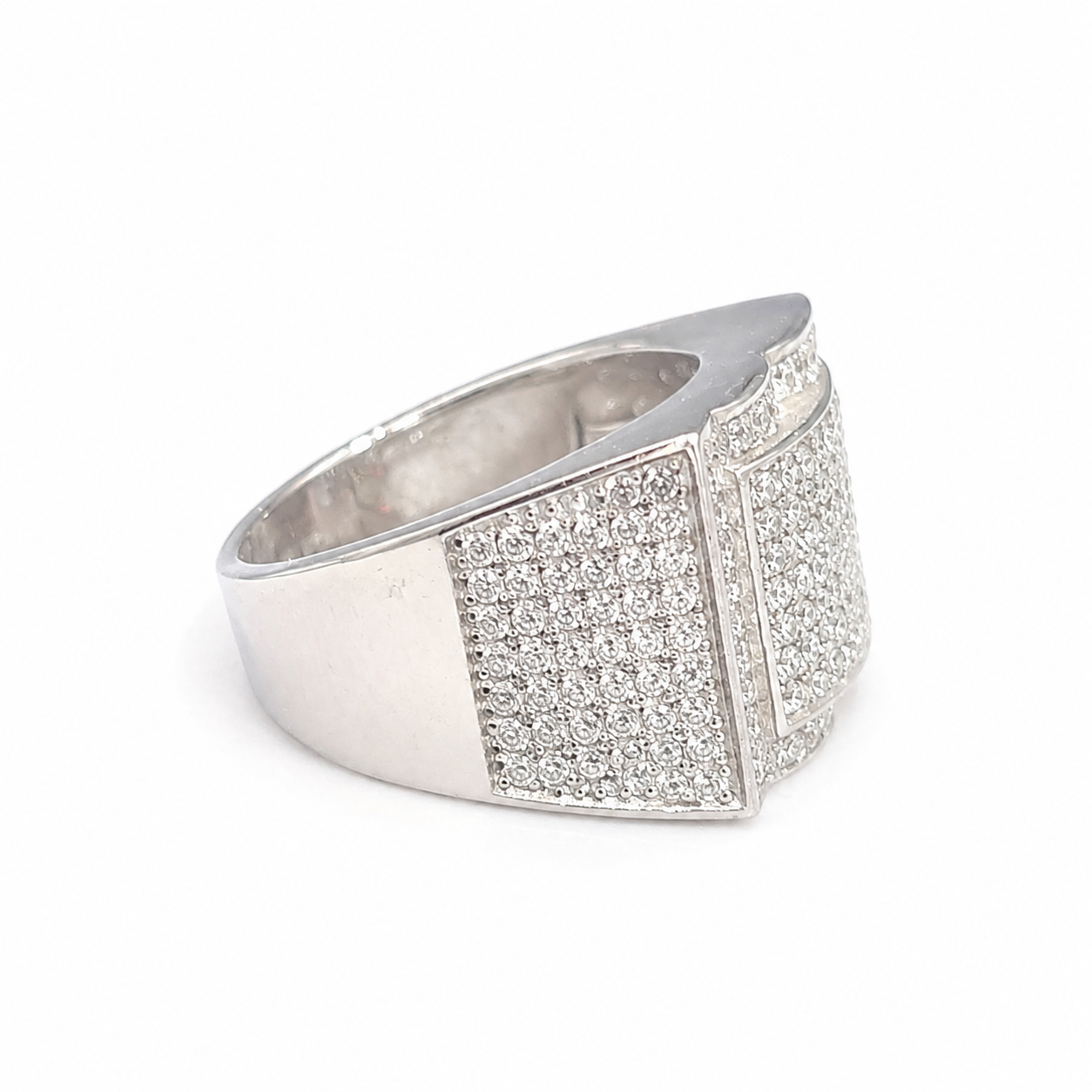 925 Sterling Silver Square Halo Moissanite Ring - view 3 on white background