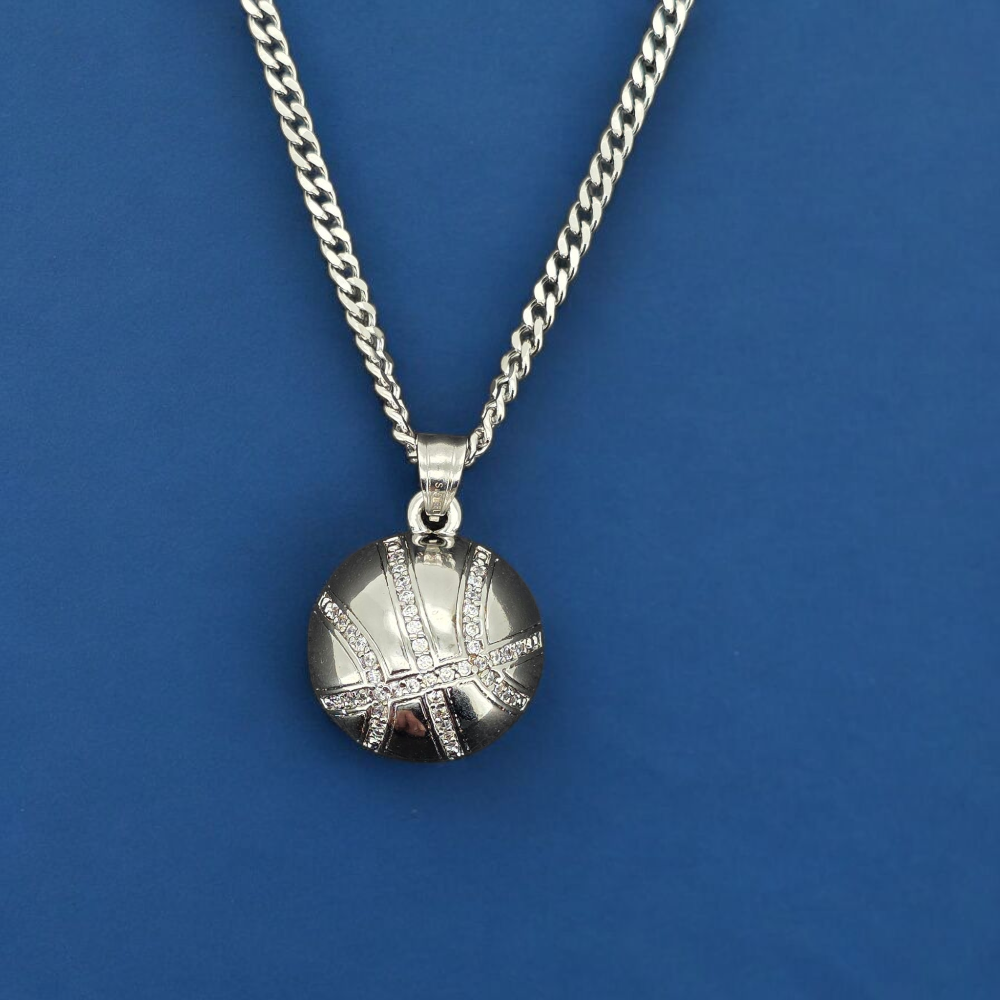 Stainless Steel Basketball Charm and Chain Combo 24"